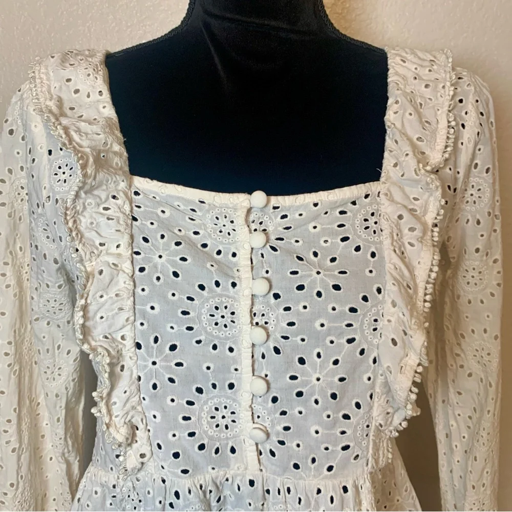 Madewell Eyelet Peplum Top 1/2 Button Up Ruffle White Size Small - Picture 3 of 16